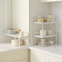 VEVOR Adjustable Kitchen Cabinet Shelf Organizer, Expandable 2 Tier Cabinet Shelf, Stackable Countertop Organizers and