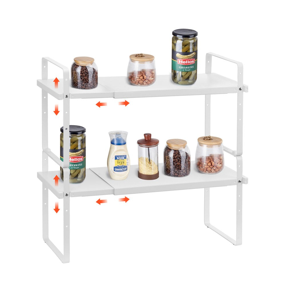 VEVOR Adjustable Kitchen Cabinet Shelf Organizer, Expandable 2 Tier Cabinet Shelf, Stackable Countertop Organizers and