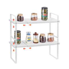 VEVOR Adjustable Kitchen Cabinet Shelf Organizer, Expandable 2 Tier Cabinet Shelf, Stackable Countertop Organizers and
