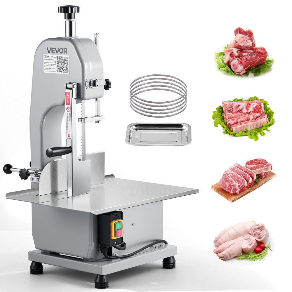 VEVOR Commercial Electric Meat Bandsaw, 650W Stainless Steel Countertop Meat Sawing Machine, Workbench 12.4" x 18.1"