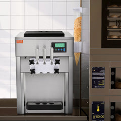 VEVOR Commercial Ice Cream Machine, 21 QT/H Yield, 1800W 3-Flavor Countertop Soft Serve Ice Cream Maker, 2 x 4L Hopper