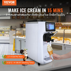 VEVOR Commercial Ice Cream Machine, 10.6 QT/H Yield, 1000W Single Flavor Countertop Soft Serve Ice Cream Maker, 4L