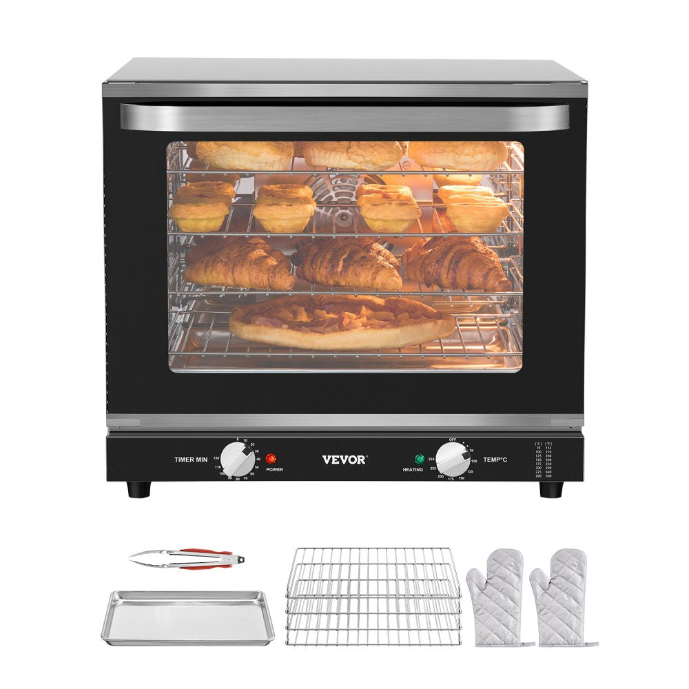 VEVOR Commercial Countertop Oven, 66L 4-Tier Toaster Ovens with Tempered Glass Door, Wire Racks & Tray, 2800W Stainless