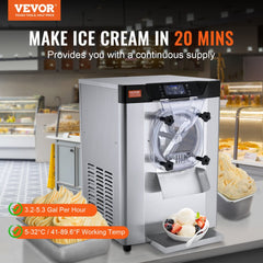 VEVOR Commercial Ice Cream Machine, 12 L/H Yield, 1713W Single Flavor Countertop Hard Serve Ice Cream Maker, 4.5L
