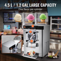 VEVOR Commercial Ice Cream Machine, 12 L/H Yield, 1713W Single Flavor Countertop Hard Serve Ice Cream Maker, 4.5L