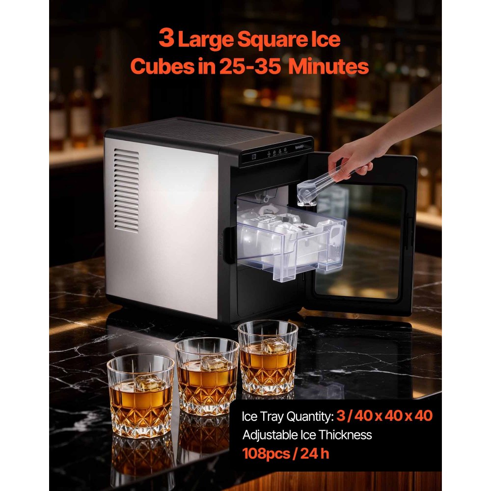 VEVOR Countertop Ice Maker, 22 lbs per Day, Self-Cleaning Portable Machine with Tong, Drawer-Style Ice Access