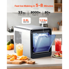 VEVOR Countertop Ice Maker, 33 lbs per Day, Self-Cleaning Portable Machine with Scoop, Drawer-Style Ice Access, Nugget