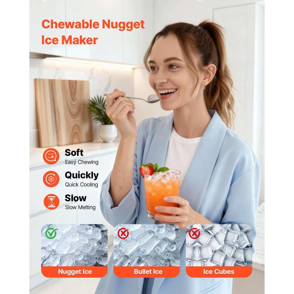 VEVOR Countertop Ice Maker, 33 lbs per Day, Self-Cleaning Portable Machine with Scoop, Drawer-Style Ice Access, Nugget