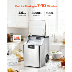 VEVOR Countertop Ice Maker, 44 lbs per Day, Self-Cleaning Portable Machine with Scoop, 4 lbs Ice-Storage Basket, Nugget