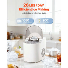 VEVOR Countertop Ice Maker, 7 Cubes Ready in 6 Mins, 26 lbs per Day, Self-Cleaning Portable Machine with Ice Scoop