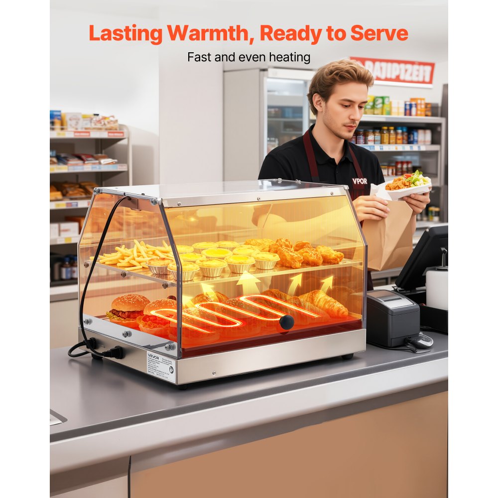 VEVOR 2-Tier Commercial Food Warmer Display, 450W Food Display Warmer with Light, Detachable Shelves and Double-Sided