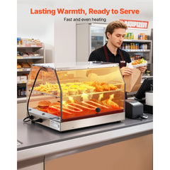 VEVOR 2-Tier Commercial Food Warmer Display, 450W Food Display Warmer with Light, Detachable Shelves and Double-Sided