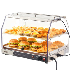 VEVOR 2-Tier Commercial Food Warmer Display, 450W Food Display Warmer with Light, Detachable Shelves and Double-Sided