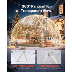 VEVOR Garden Dome Igloo, 12 x 7.2 ft Outdoor Clear Bubble Tent for 4-7 Person, Weatherproof Geodesic Dome Greenhouse