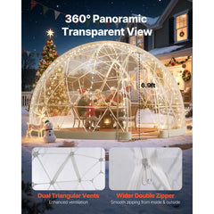 VEVOR Garden Dome Igloo, 15 x 9.5 ft Outdoor Clear Bubble Tent for 10-14 Person, Weatherproof Geodesic Dome Greenhouse
