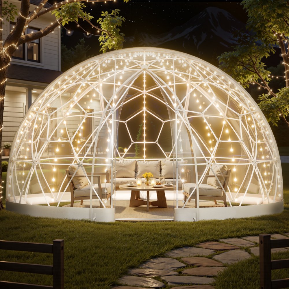 VEVOR Garden Dome Igloo, 15 x 9.5 ft Outdoor Clear Bubble Tent for 10-14 Person, Weatherproof Geodesic Dome Greenhouse