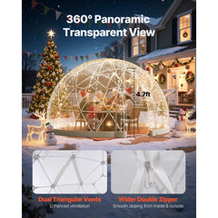VEVOR Garden Dome Igloo, 9.5 x 5.7 ft Outdoor Clear Bubble Tent for 2-4 Person, Weatherproof Geodesic Dome Greenhouse