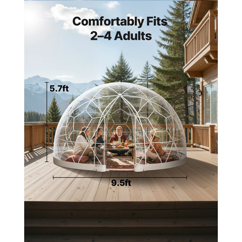 VEVOR Garden Dome Igloo, 9.5 x 5.7 ft Outdoor Clear Bubble Tent for 2-4 Person, Weatherproof Geodesic Dome Greenhouse