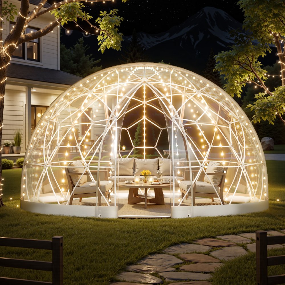 VEVOR Garden Dome Igloo, 9.5 x 5.7 ft Outdoor Clear Bubble Tent for 2-4 Person, Weatherproof Geodesic Dome Greenhouse