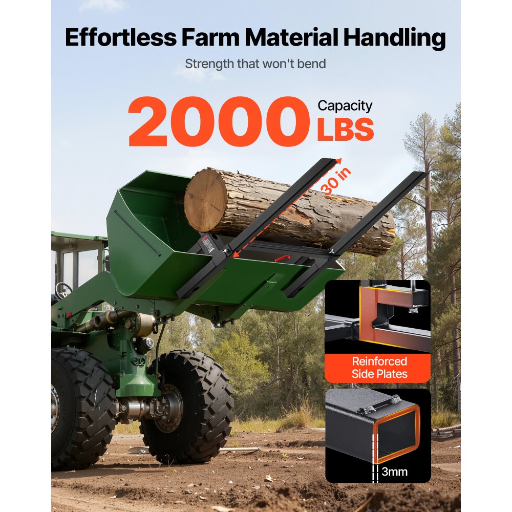 VEVOR Pallet Forks, 2000 lbs Clamp on Pallet Forks, 43-Inch Total Length Heavy-Duty Tractor Fork with Adjustable