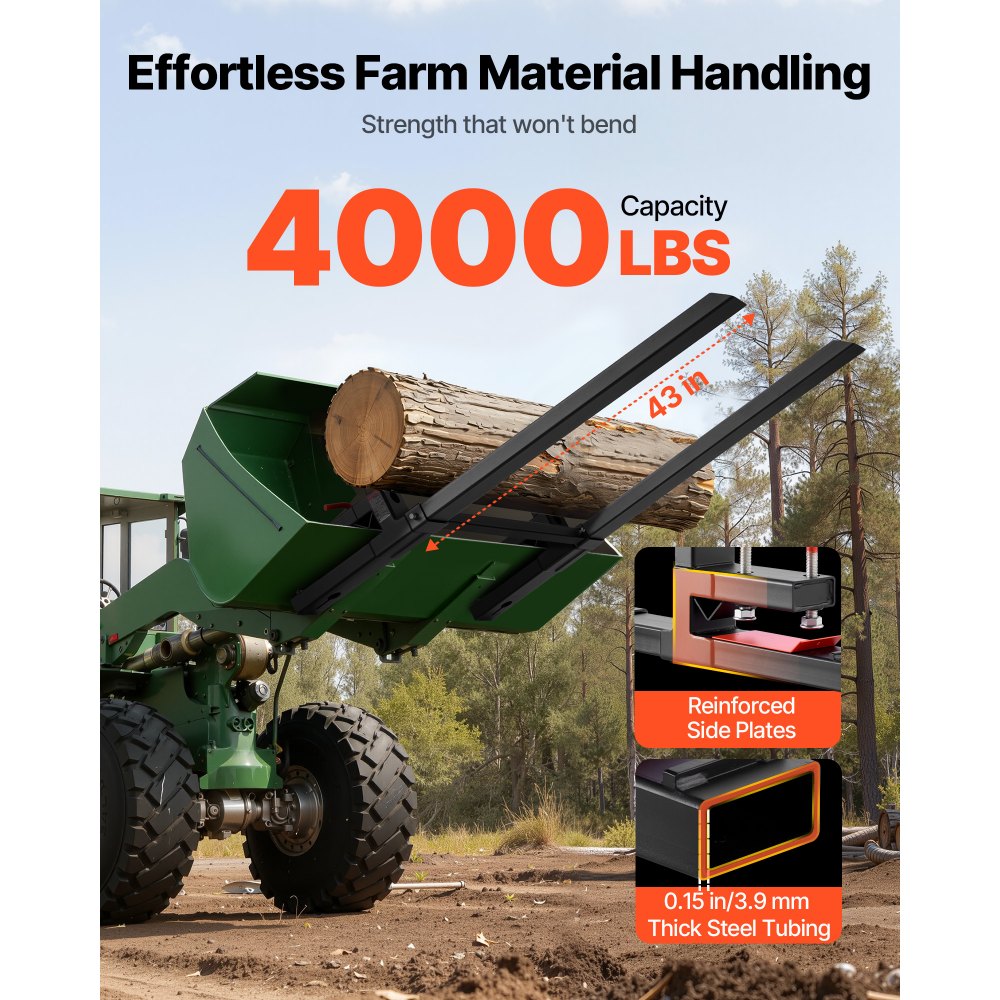 VEVOR Pallet Forks, 4000 lbs Clamp on Pallet Forks, 60-Inch Total Length Heavy-Duty Tractor Fork with Adjustable