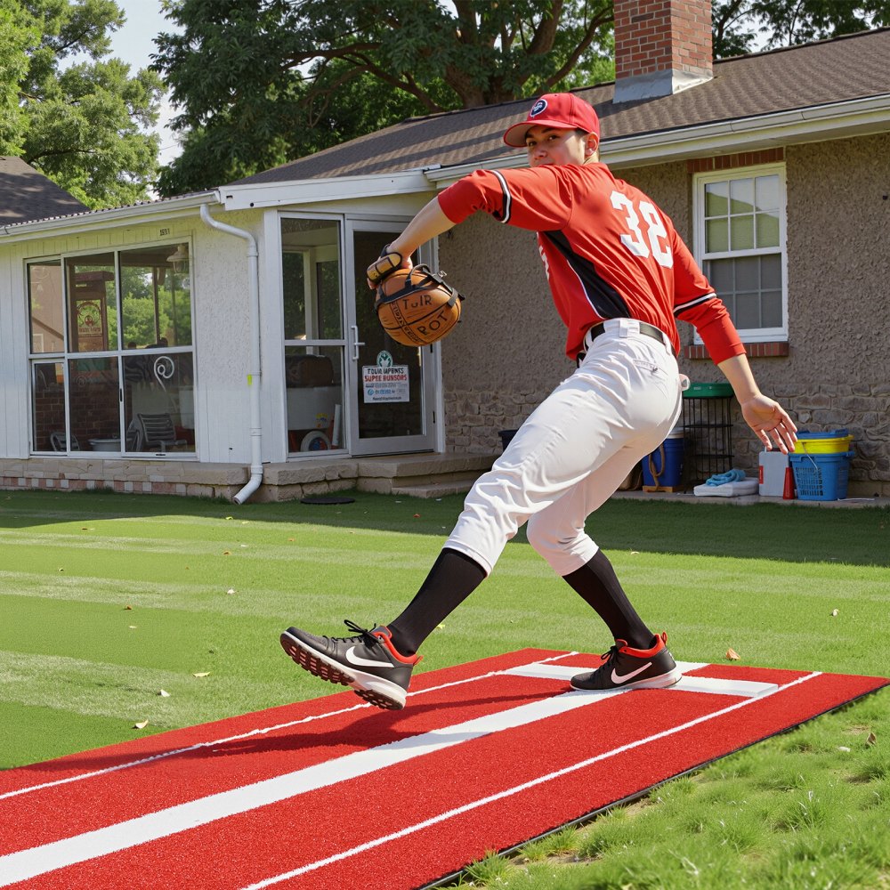 VEVOR Softball Pitching Mat, 10x3 ft Baseball Pitching Rubber Mound, Antifade Turf and Antislip Foam Backing Portable