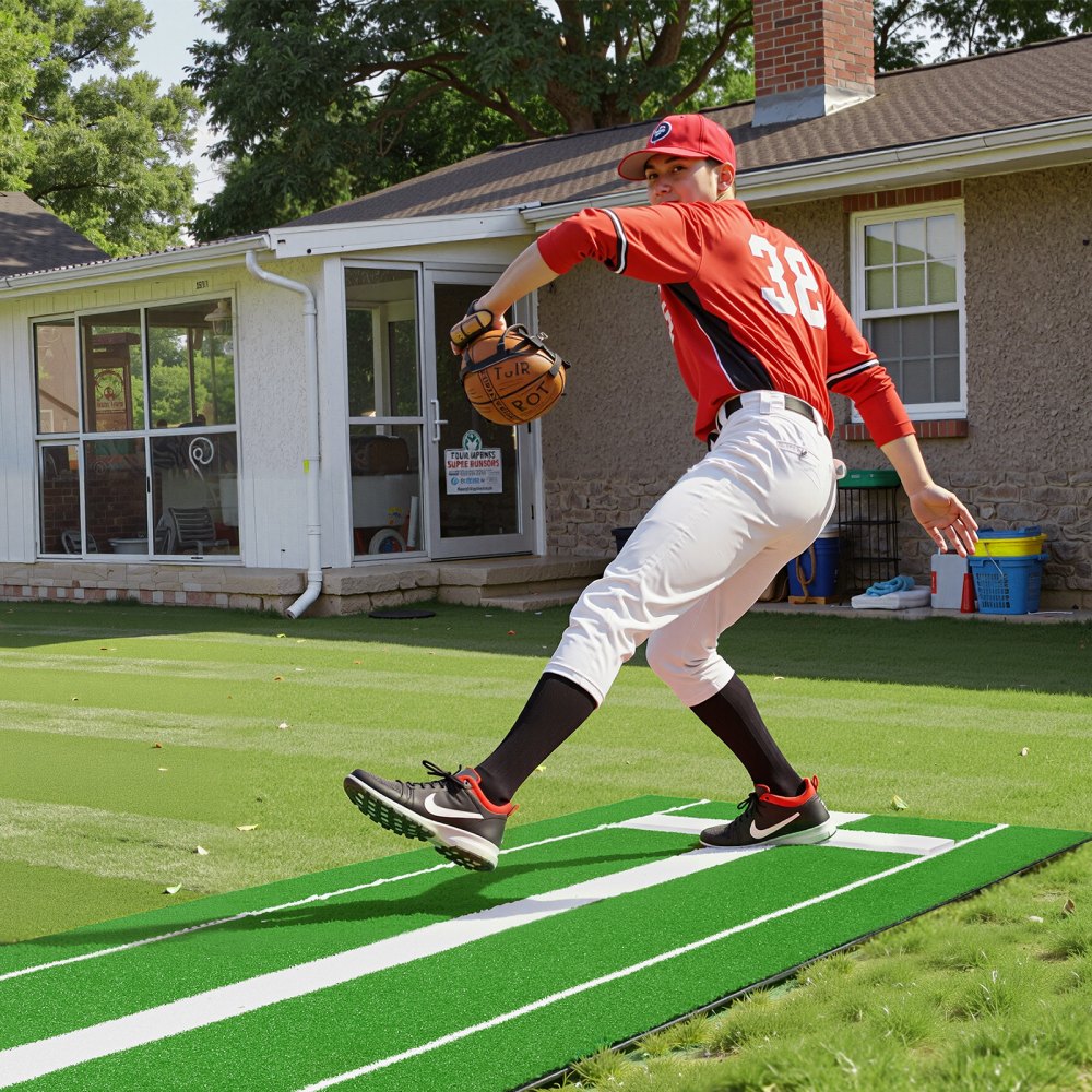 VEVOR Softball Pitching Mat, 10x3 ft Baseball Pitching Rubber Mound, Antifade Turf and Antislip Foam Backing Portable
