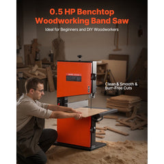 VEVOR Band Saw, 9-Inch, Woodworking Benchtop Bandsaw with 1/2 HP Motor, 3.5-Inch Max Cutting Height, 11.8 x 11.8 in