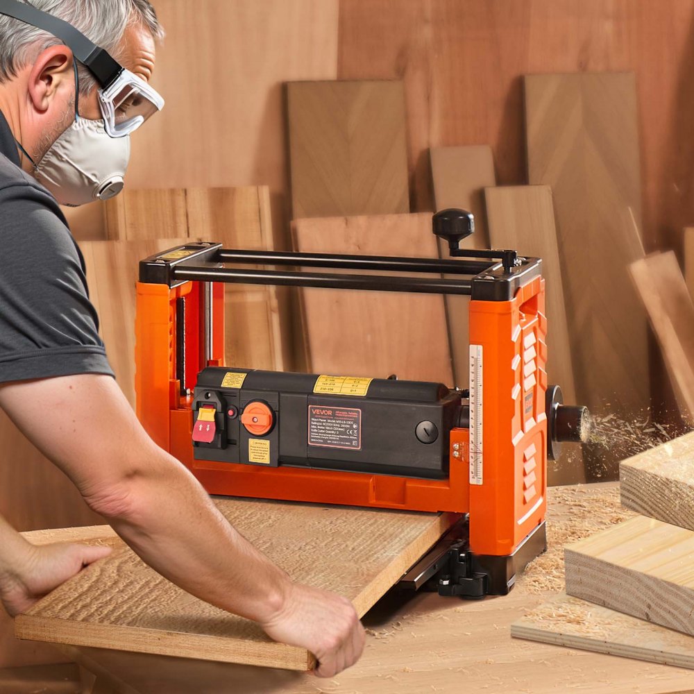 VEVOR Thickness Planer, Two Speed, 13-Inch Width Worktable Power Benchtop Planer, Three-Blade, 2000W 23500 RPM Powerful