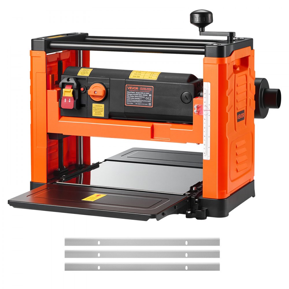 VEVOR Thickness Planer, Two Speed, 13-Inch Width Worktable Power Benchtop Planer, Three-Blade, 2000W 23500 RPM Powerful