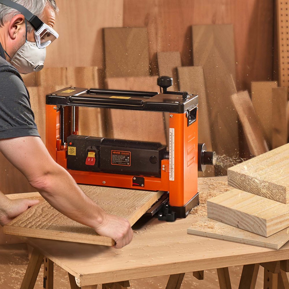 VEVOR Thickness Planer, 13-Inch Width Worktable, Woodworking Power Benchtop Planer, Spiral-Style Cutterhead with 24