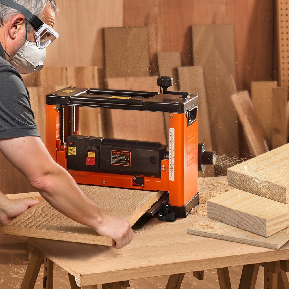VEVOR Thickness Planer, Three-Blade, 13-Inch Width Worktable Power Benchtop Planer, 2000W 23500 RPM Powerful Motor