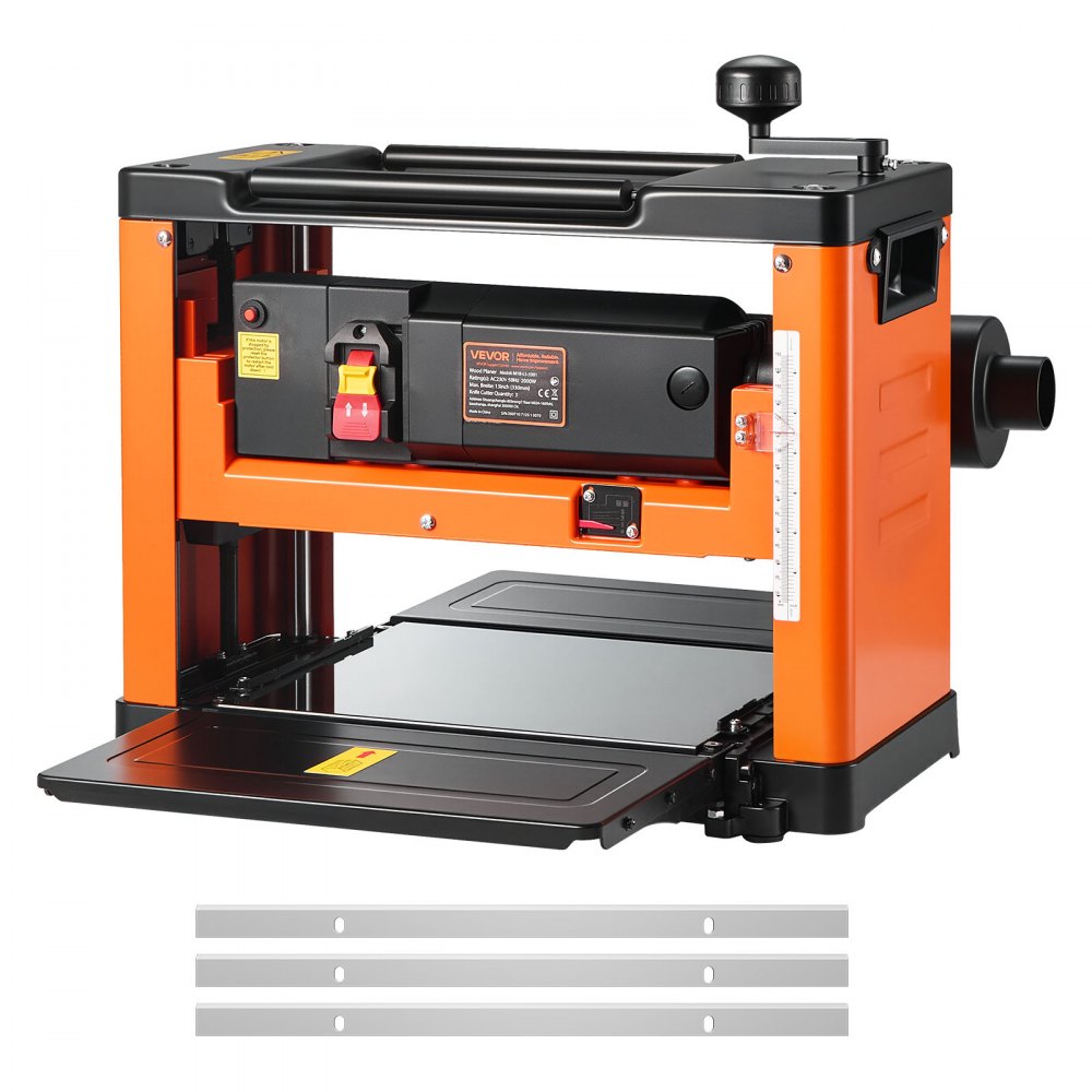 VEVOR Thickness Planer, Three-Blade, 13-Inch Width Worktable Power Benchtop Planer, 2000W 23500 RPM Powerful Motor