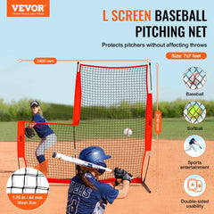 VEVOR L Screen Baseball for Batting Cage, 7x7 ft Baseball & Softball Safety Screen, Body Protector Portable Batting