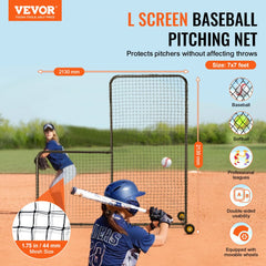 VEVOR L Screen Baseball for Batting Cage, 7x7 ft Softball Safety Screen, Body Protector Portable Batting Screen with