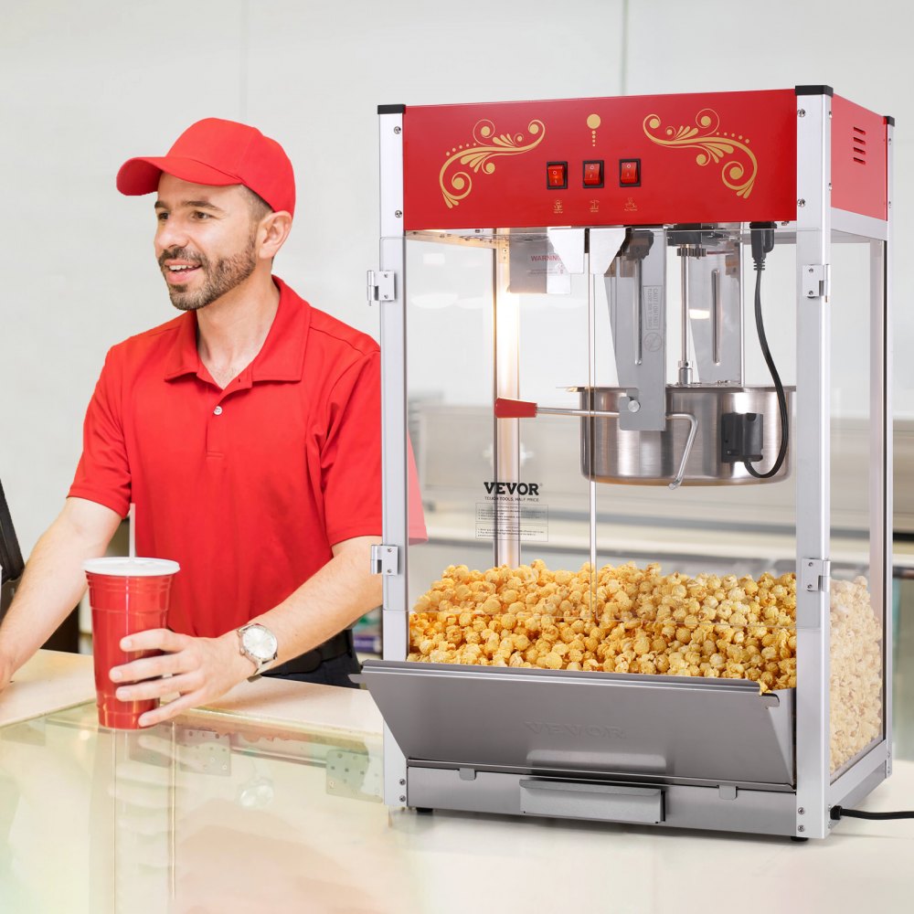 VEVOR Popcorn Maker, 1615W Popcorn Popper Machine, 16 Oz Kettle Large Capacity Countertop Popcorn Maker with Tempered