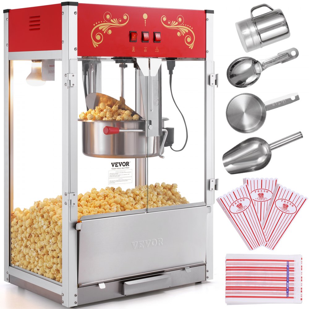 VEVOR Popcorn Maker, 1615W Popcorn Popper Machine, 16 Oz Kettle Large Capacity Countertop Popcorn Maker with Tempered