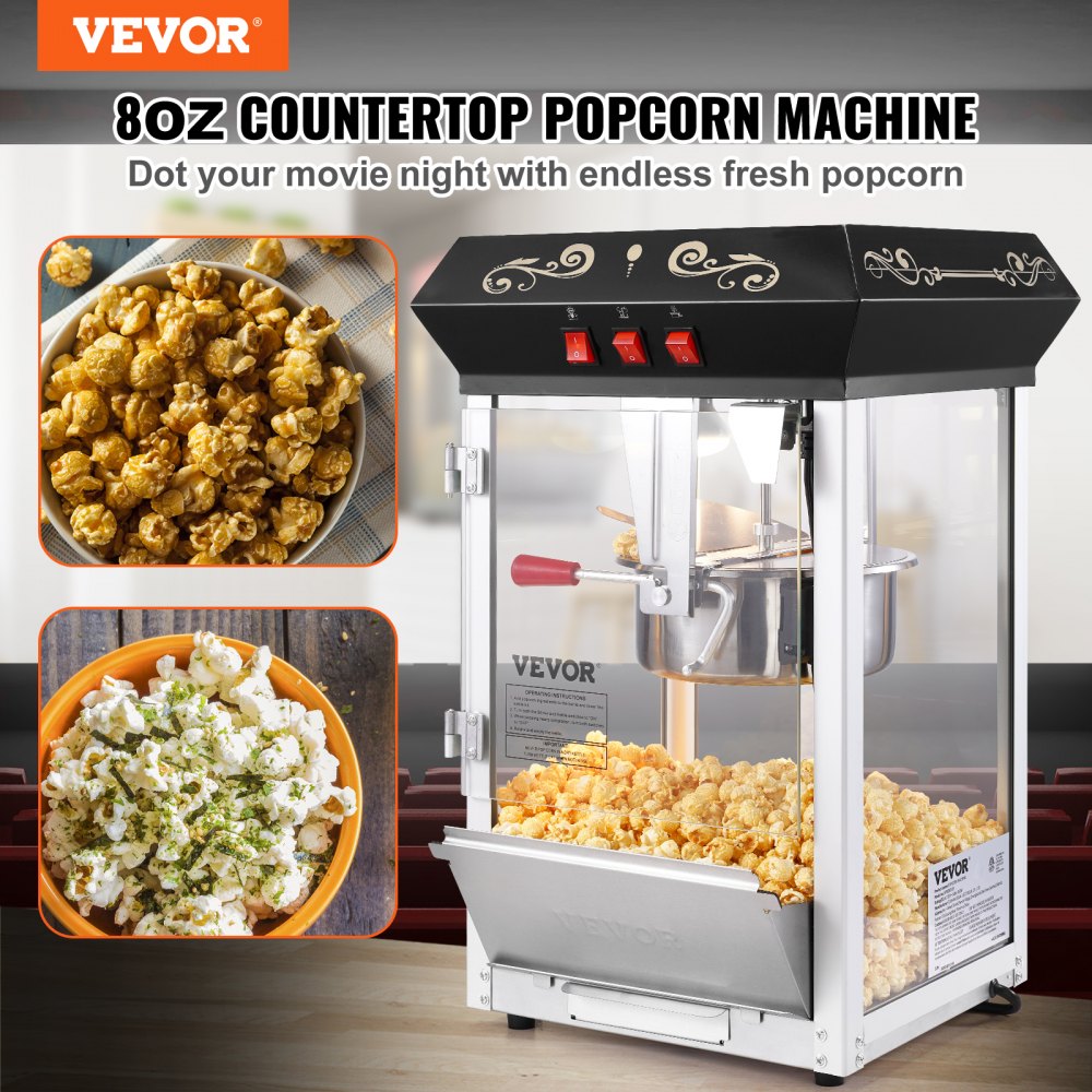 VEVOR Popcorn Maker, 850W Popcorn Popper Machine, 8 Oz Kettle Makes 48 Cups per Batch, Countertop Popcorn Maker with
