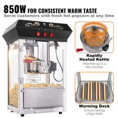 VEVOR Popcorn Maker, 850W Popcorn Popper Machine, 8 Oz Kettle Makes 48 Cups per Batch, Countertop Popcorn Maker with