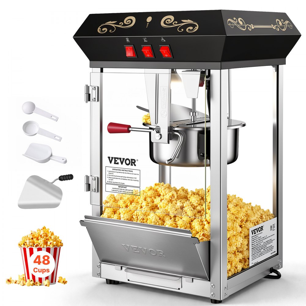 VEVOR Popcorn Maker, 850W Popcorn Popper Machine, 8 Oz Kettle Makes 48 Cups per Batch, Countertop Popcorn Maker with