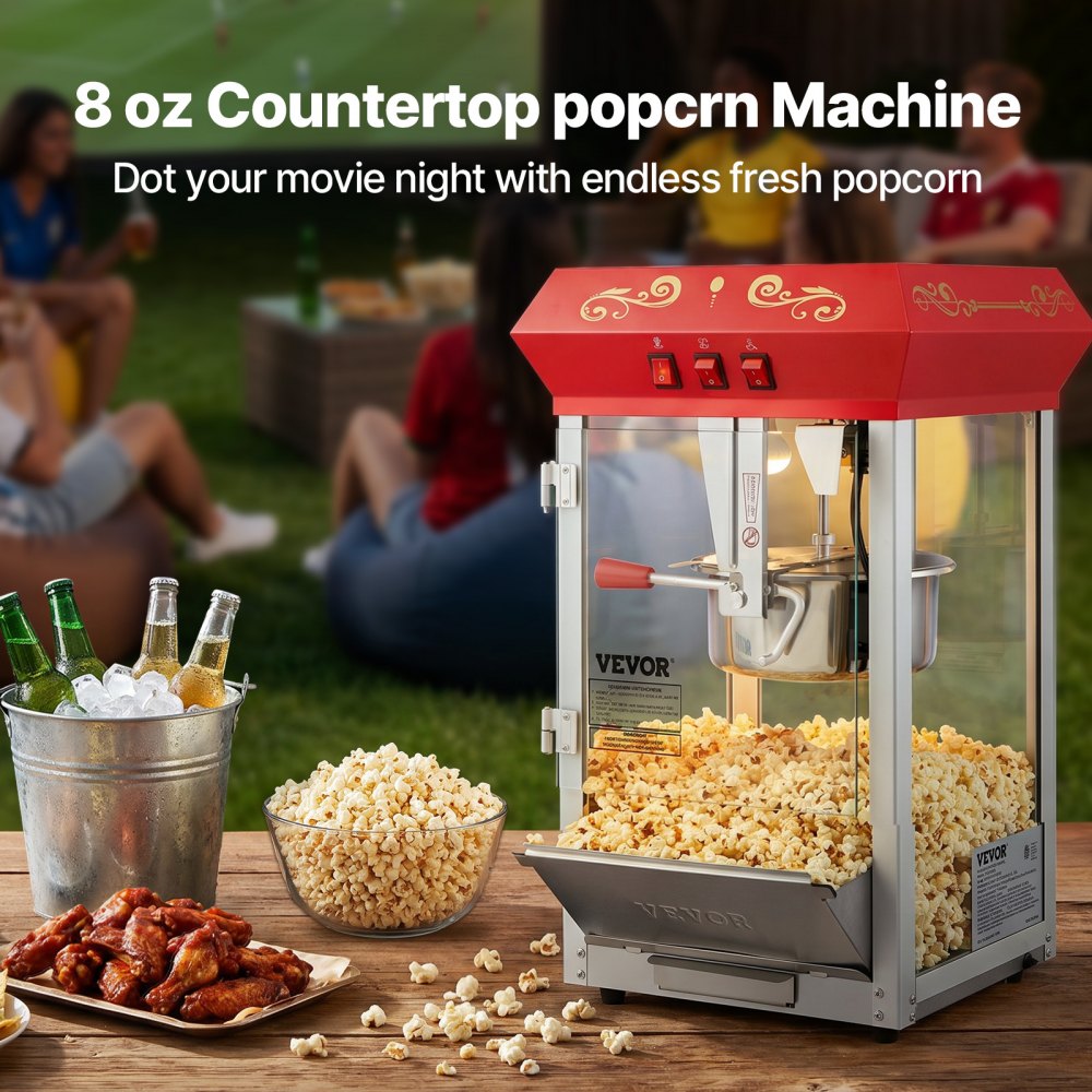 VEVOR Popcorn Maker, 850W Popcorn Popper Machine, 8 Oz Kettle Makes 48 Cups per Batch, Countertop Popcorn Maker with