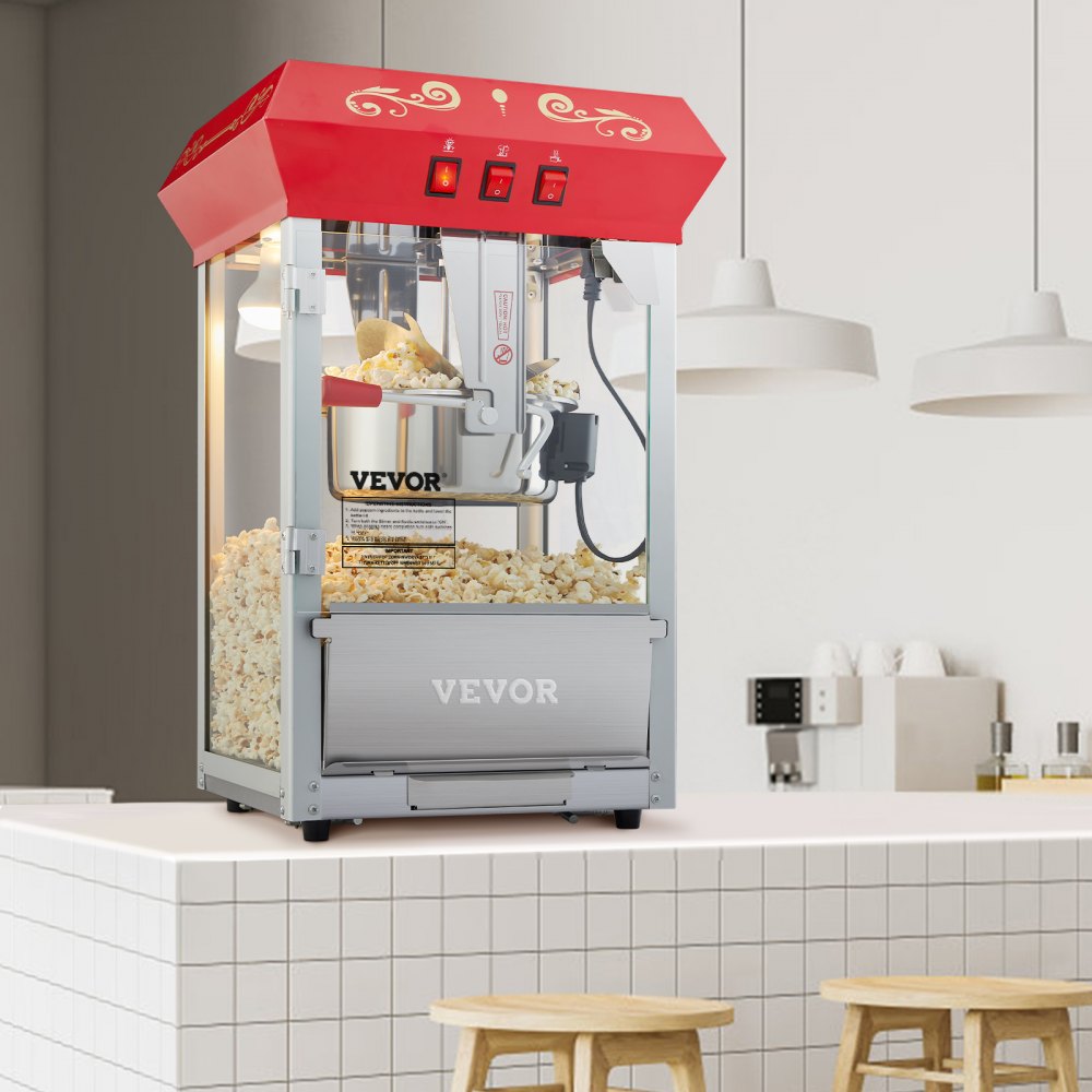 VEVOR Popcorn Maker, 850W Popcorn Popper Machine, 8 Oz Kettle Makes 48 Cups per Batch, Countertop Popcorn Maker with