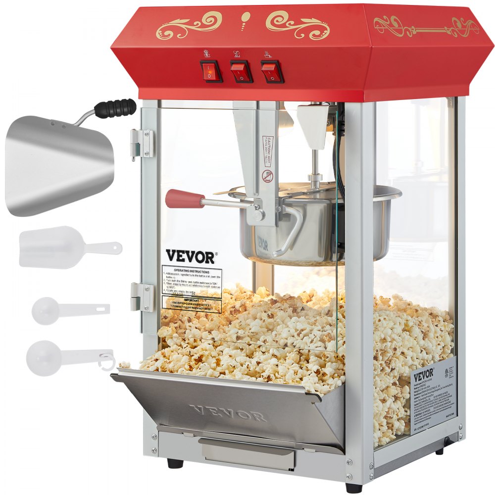 VEVOR Popcorn Maker, 850W Popcorn Popper Machine, 8 Oz Kettle Makes 48 Cups per Batch, Countertop Popcorn Maker with