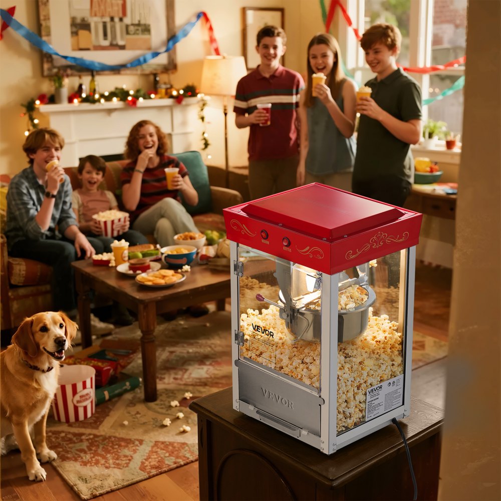 VEVOR Popcorn Machine, 8oz Stainless Steel Kettle, 800W Commercial Countertop Popcorn Maker, 48 Cups per Batch Theater