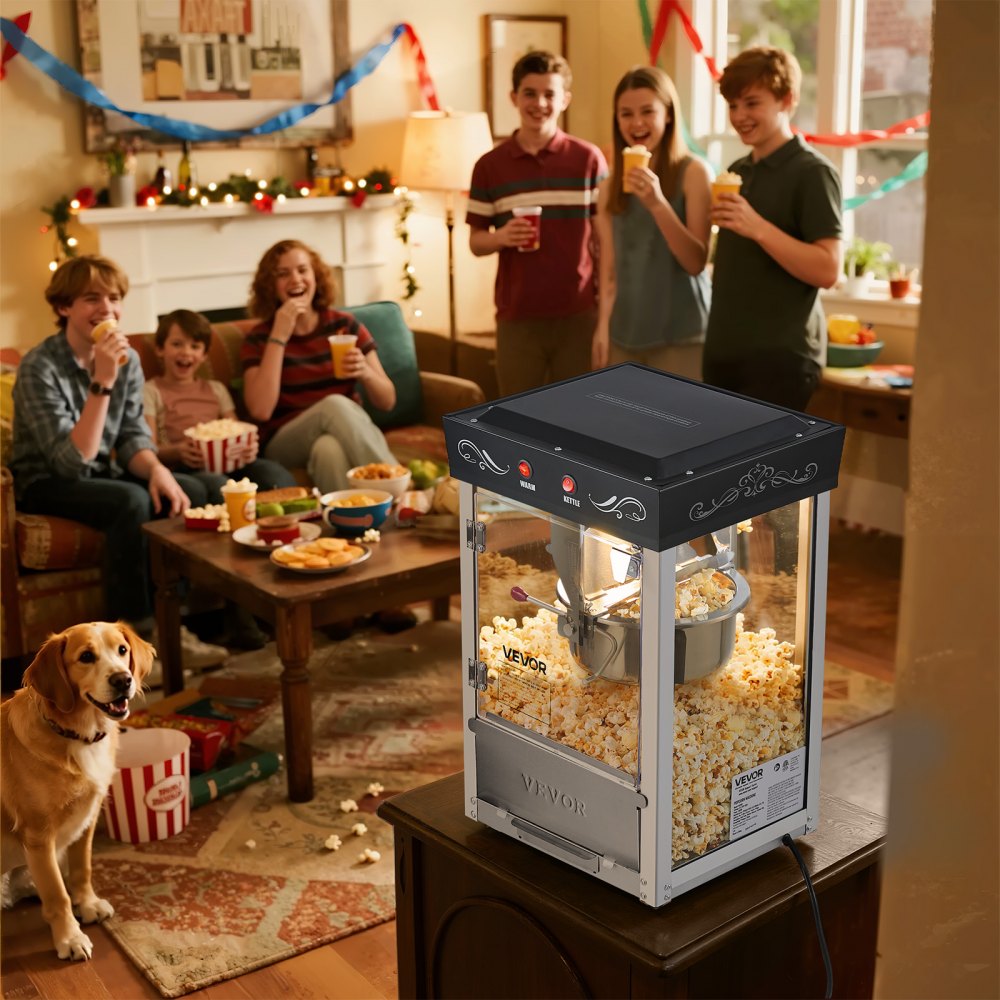 VEVOR Popcorn Machine, 8oz Stainless Steel Kettle, 800W Commercial Countertop Popcorn Maker, 48 Cups per Batch Theater
