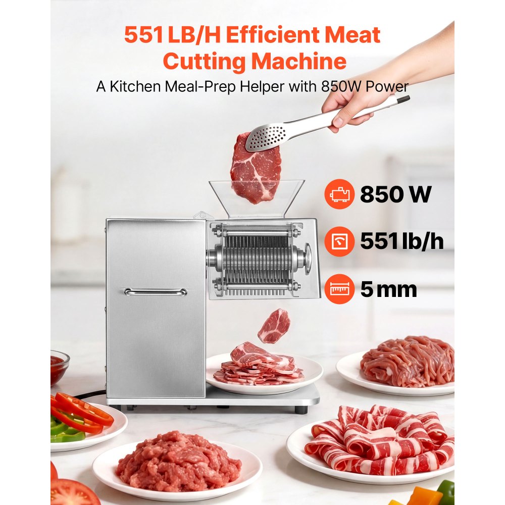VEVOR Meat Cutting Machine, 850W Commercial Slicer, 5mm Heavy Duty Stainless Steel Blade Shredder for Boneless Meat
