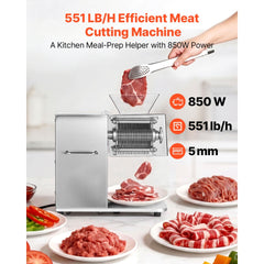 VEVOR Meat Cutting Machine, 850W Commercial Slicer, 5mm Heavy Duty Stainless Steel Blade Shredder for Boneless Meat