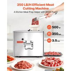 VEVOR Meat Cutter Machine, 550W Meat Slicer, 350 lb/h Commercial Meat Cutting Machine, Stainless Steel, 3.5 mm