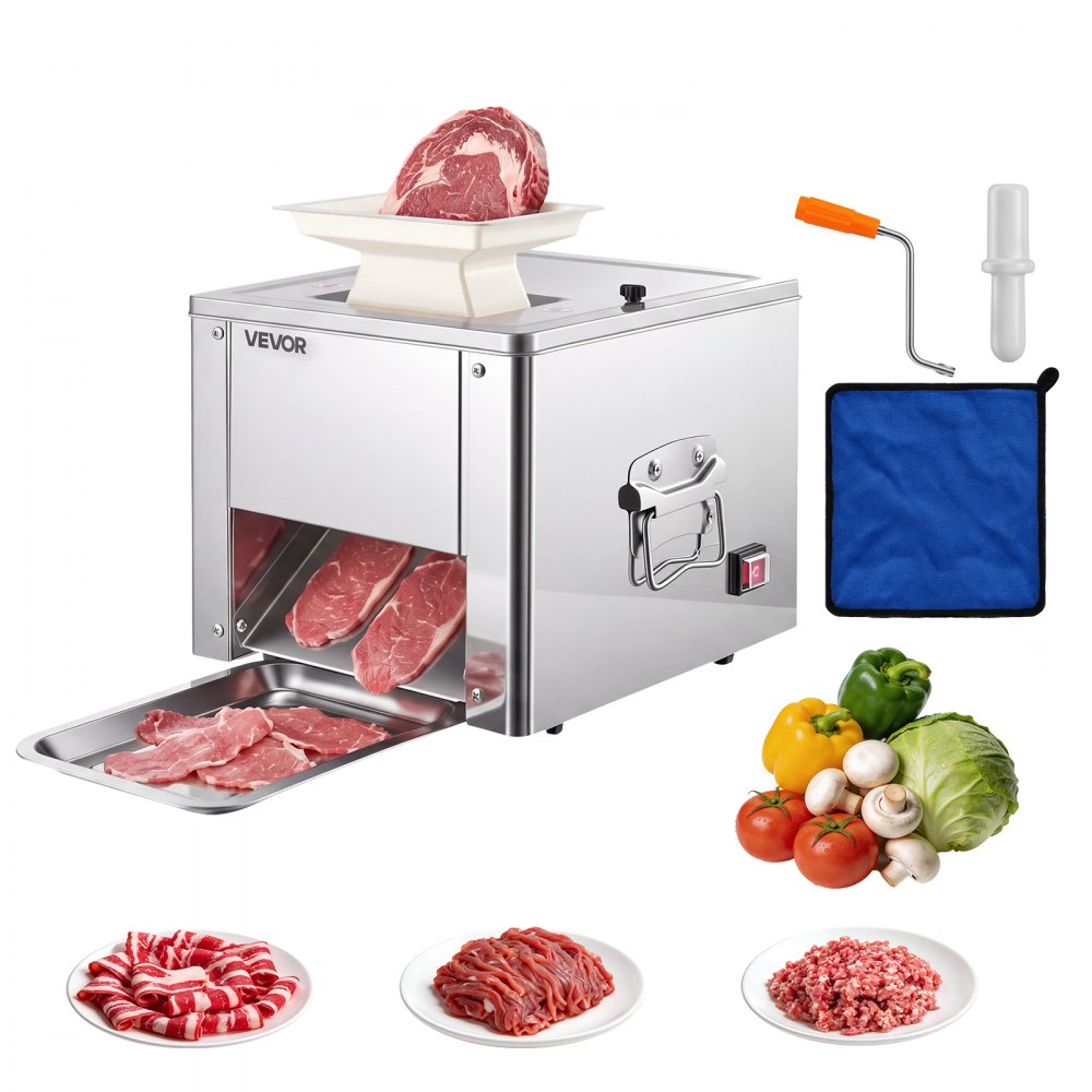 VEVOR Meat Cutter Machine, 550W Meat Slicer, 350 lb/h Commercial Meat Cutting Machine, Stainless Steel, 3.5 mm