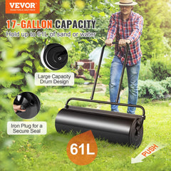 VEVOR Lawn Roller, 17 Gallon Sand/Water Filled Yard Roller, Steel Sod Roller with Easy-turn Plug and U-Shaped Ergonomic